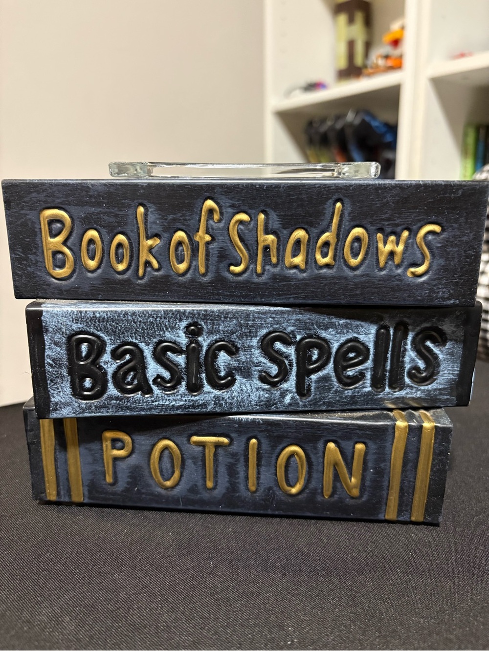 Scentsy wax warmer Stacked Spell Book Decorative - Black, blue and Gold